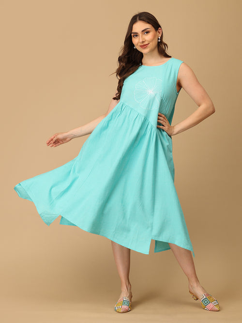 Aqua’d Up Nice Embroidered Women's Dress