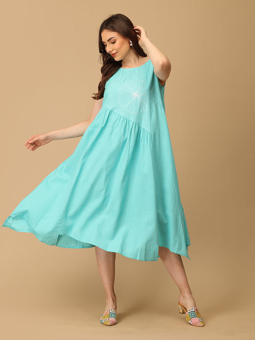 Aqua’d Up Nice Embroidered Women's Dress