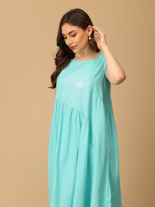 Aqua’d Up Nice Embroidered Women's Dress