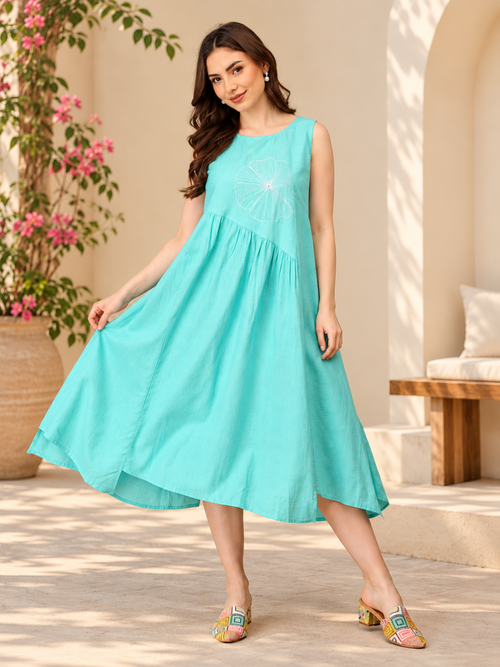Aqua’d Up Nice Embroidered Women's Dress