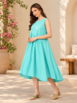 Aqua’d Up Nice Embroidered Women's Dress