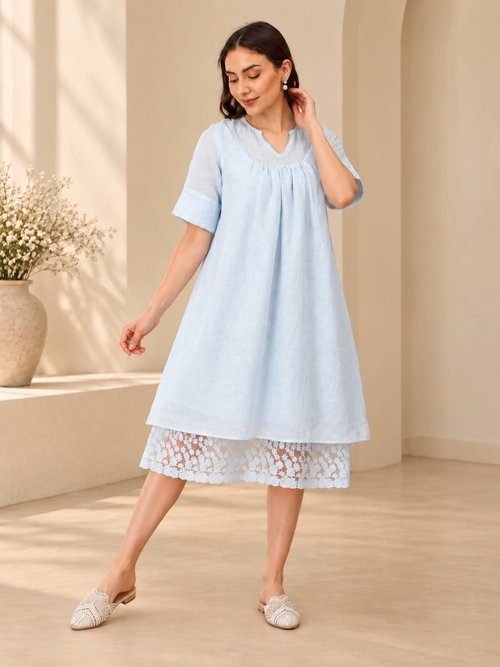 Barely Blue Linen Women's Dress