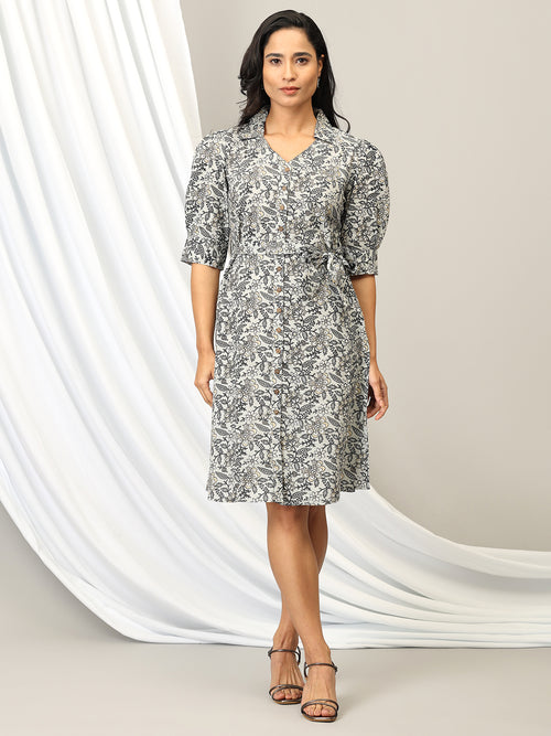 Barely Grey Floral Womens A-Line Dress