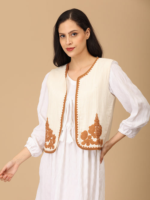 Beige the Way Women's Embroidered Vest Top