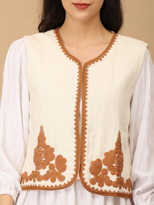 Beige the Way Women's Embroidered Vest Top