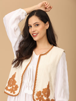 Beige the Way Women's Embroidered Vest Top