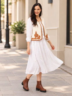 Beige the Way Women's Embroidered Vest Top