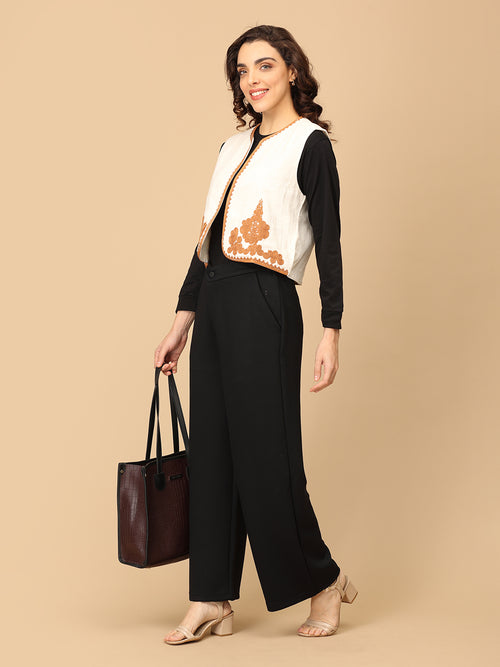 Beige the Way Women's Embroidered Vest Top
