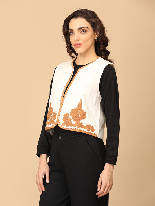 Beige the Way Women's Embroidered Vest Top
