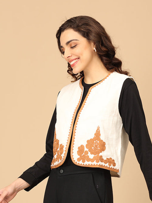 Beige the Way Women's Embroidered Vest Top