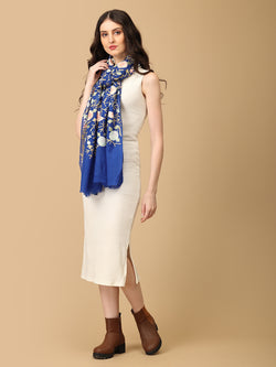 Blooming Azure Fine Wool Embroidered Stoles