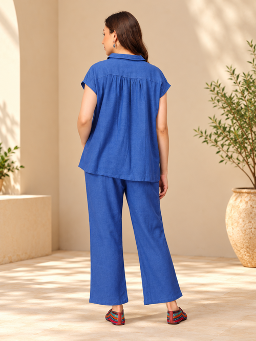 Blue Fly High Embroidered Women's Co ord Set