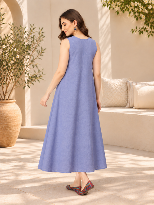 Cloud Washed Embroidered Women's Dress
