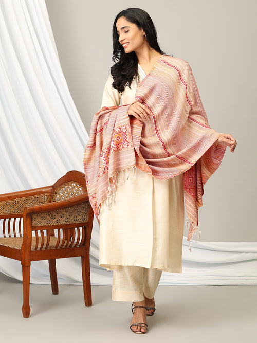 Color Cascade Acrylic Woolen Stole- Peach