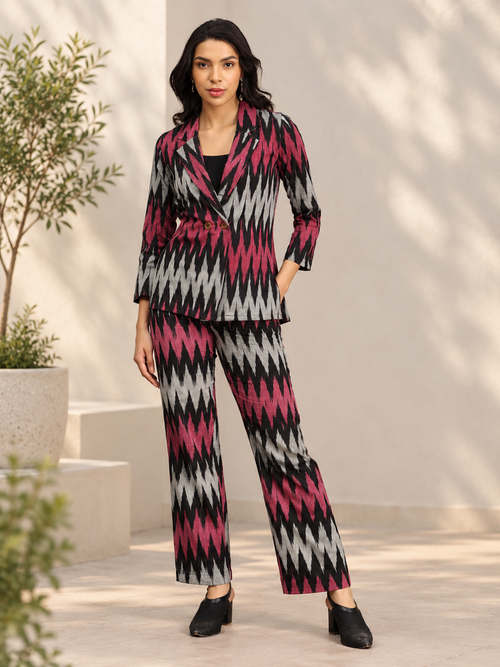 Ikat Eclipse Women's  Handloom Blazer and Pant Set
