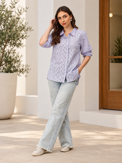 Lavendaze Women's Oversized Schiffli Shirt