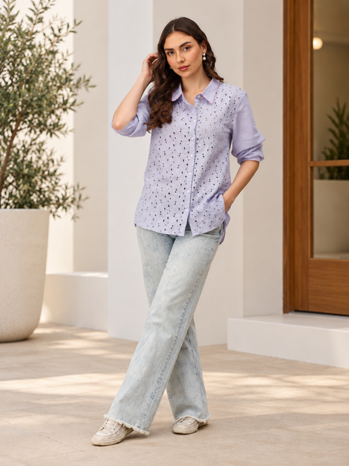 Lavendaze Women's Oversized Schiffli Shirt