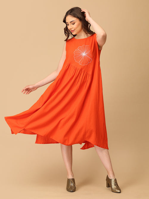 Orange You Lovely Embroidered Women's Dress