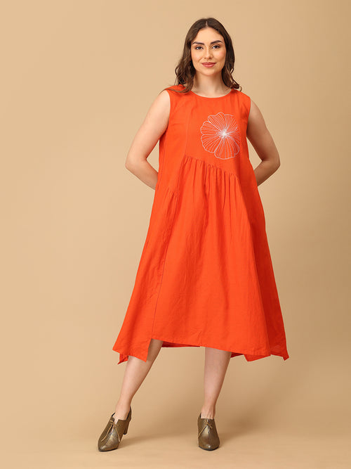 Orange You Lovely Embroidered Women's Dress