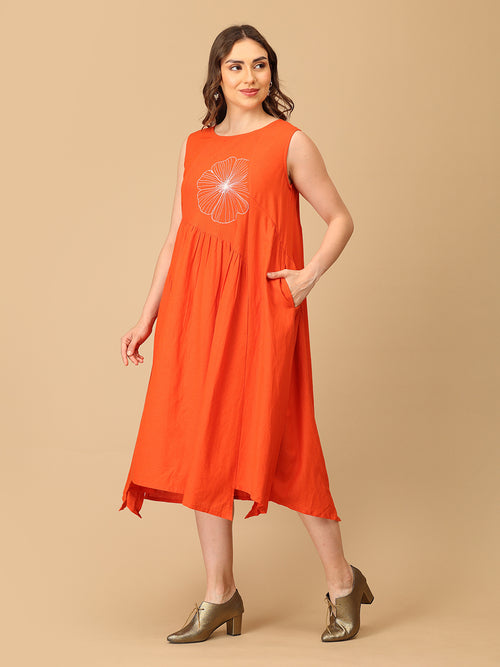 Orange You Lovely Embroidered Women's Dress