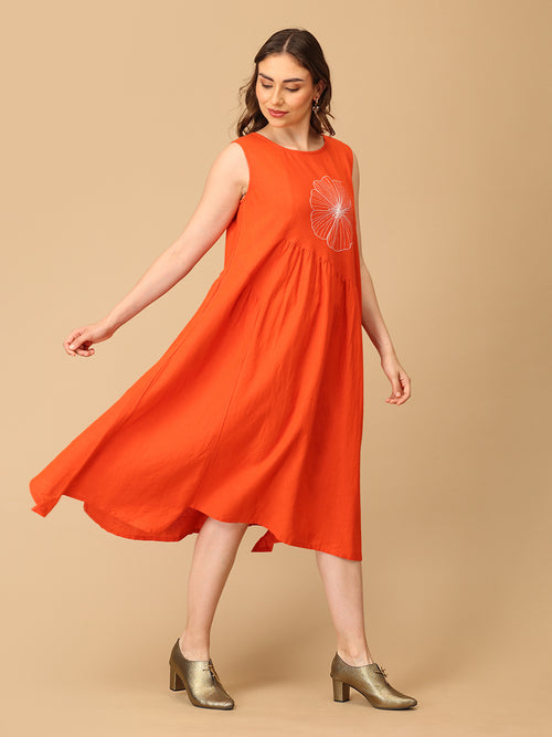 Orange You Lovely Embroidered Women's Dress