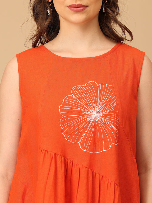 Orange You Lovely Embroidered Women's Dress