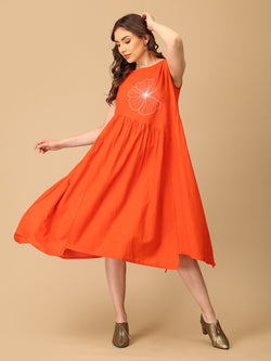 Orange You Lovely Embroidered Women's Dress