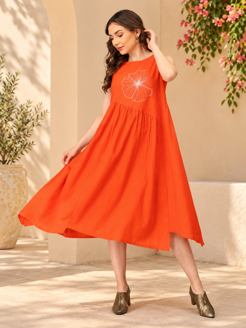 Orange You Lovely Embroidered Women's Dress
