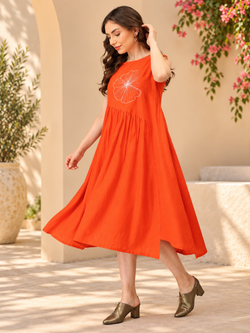 Orange You Lovely Embroidered Women's Dress