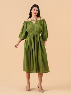 Quiet Olive Embroidered Women's Dress