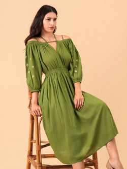 Quiet Olive Embroidered Women's Dress