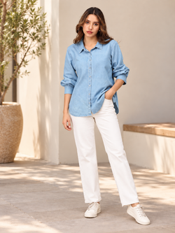 Stonewashed Classic Women's Oversized Denim Shirt