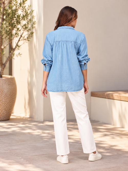 Stonewashed Classic Women's Oversized Denim Shirt