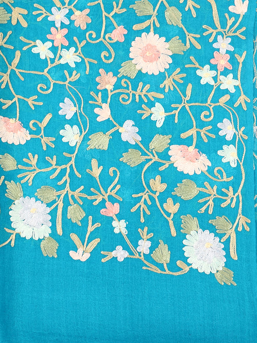 Teal & Petals Fine Wool Embroidered Stoles