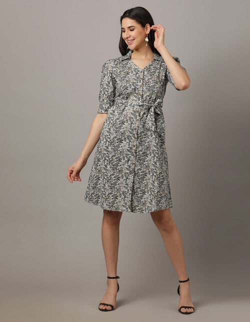 Barely Grey Floral Womens A-Line Dress - WDRS-GYFRL-S