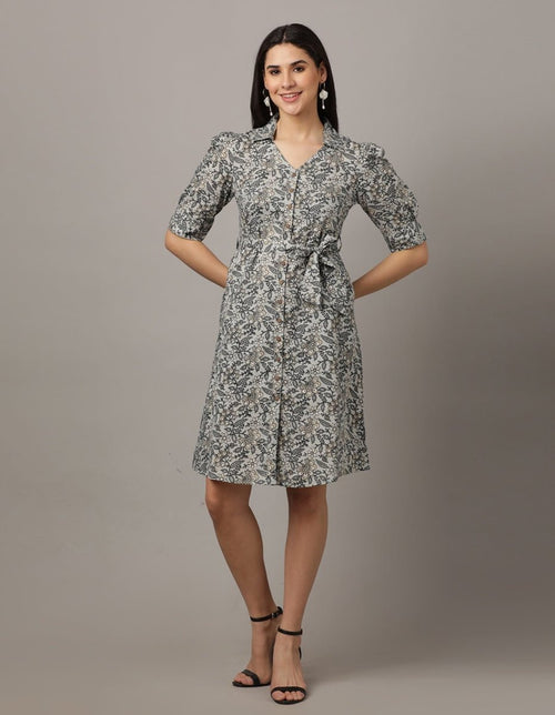 Barely Grey Floral Womens A-Line Dress - WDRS-GYFRL-S