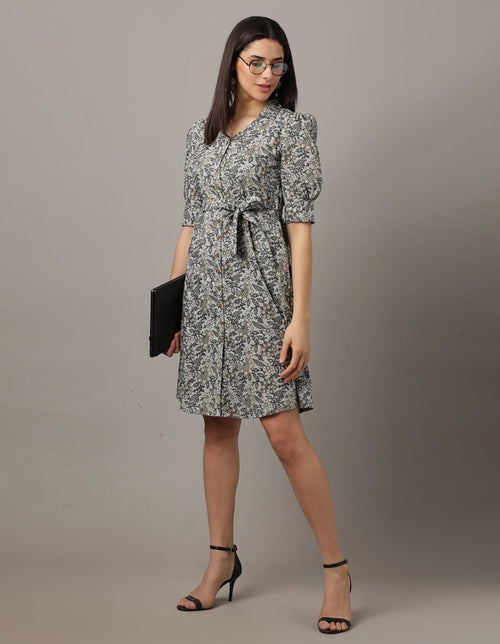 Barely Grey Floral Womens A-Line Dress - WDRS-GYFRL-S