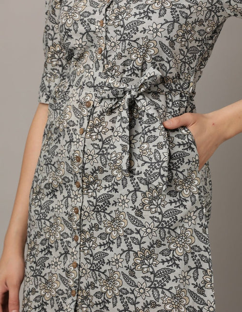 Barely Grey Floral Womens A-Line Dress - WDRS-GYFRL-S