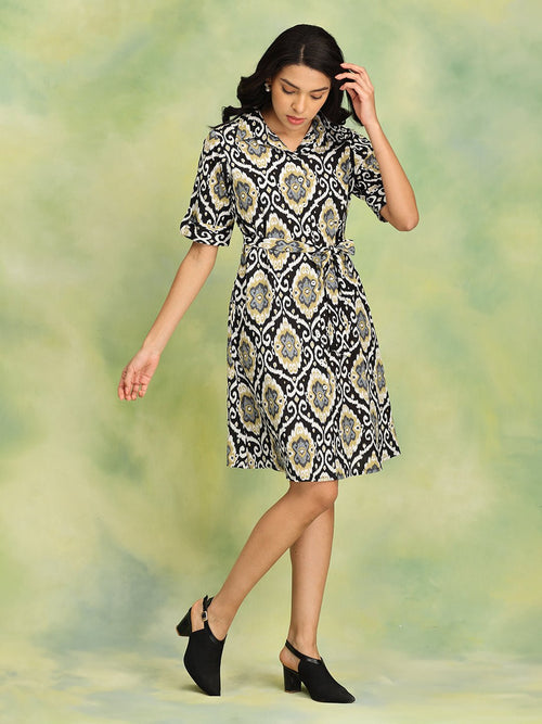 Black Ikat Enigma Womens's Ikat Dress - Women's Dress