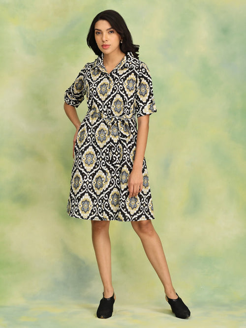 Black Ikat Enigma Womens's Ikat Dress - Women's Dress