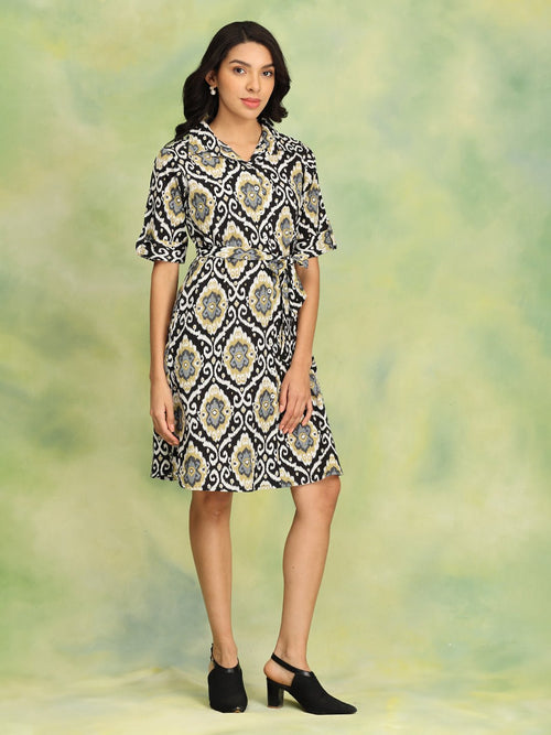Black Ikat Enigma Womens's Ikat Dress - Women's Dress