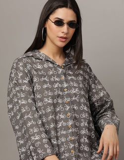 Black Wheelies Womens Oversized Shirt - WNT-BKCYL-S