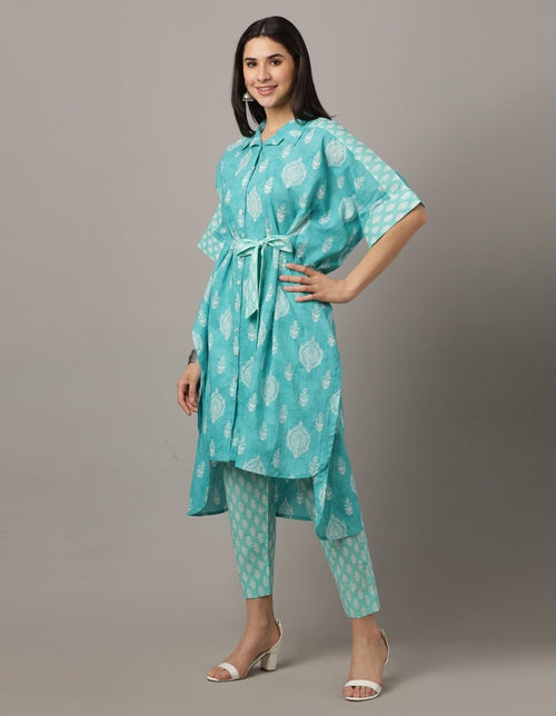 Ocean Waves Printed Kaftan Co-Ord Set - WES-ATLCO-S