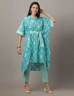 Ocean Waves Printed Kaftan Co-Ord Set - WES-ATLCO-S