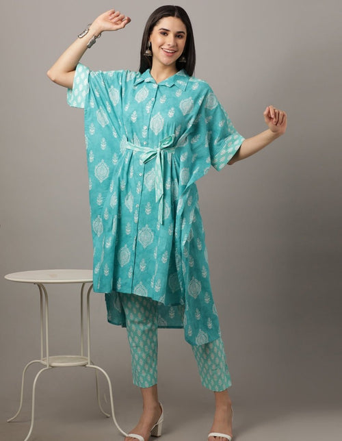 Ocean Waves Printed Kaftan Co-Ord Set - WES-ATLCO-S