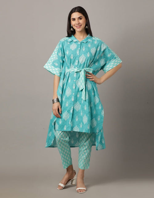 Ocean Waves Printed Kaftan Co-Ord Set - WES-ATLCO-S