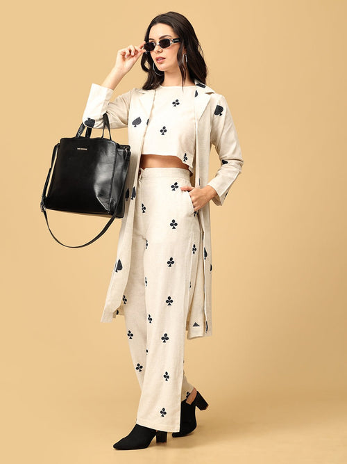 Off - white Queen of Spades Women's Co Ord Set With Jacket - Women's Co - ord Set