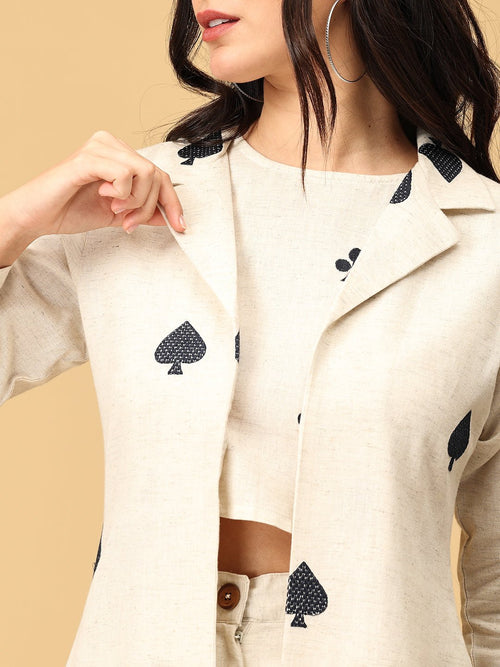 Off - white Queen of Spades Women's Co Ord Set With Jacket - Women's Co - ord Set