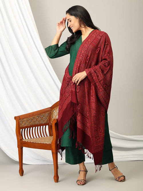 Onesize Wine Wrap Acrylic Woolen Stole - Winter Stoles