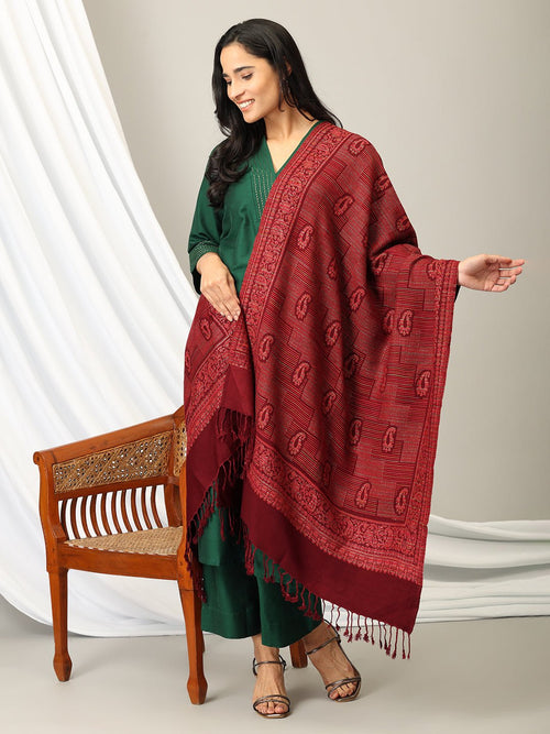 Onesize Wine Wrap Acrylic Woolen Stole - Winter Stoles